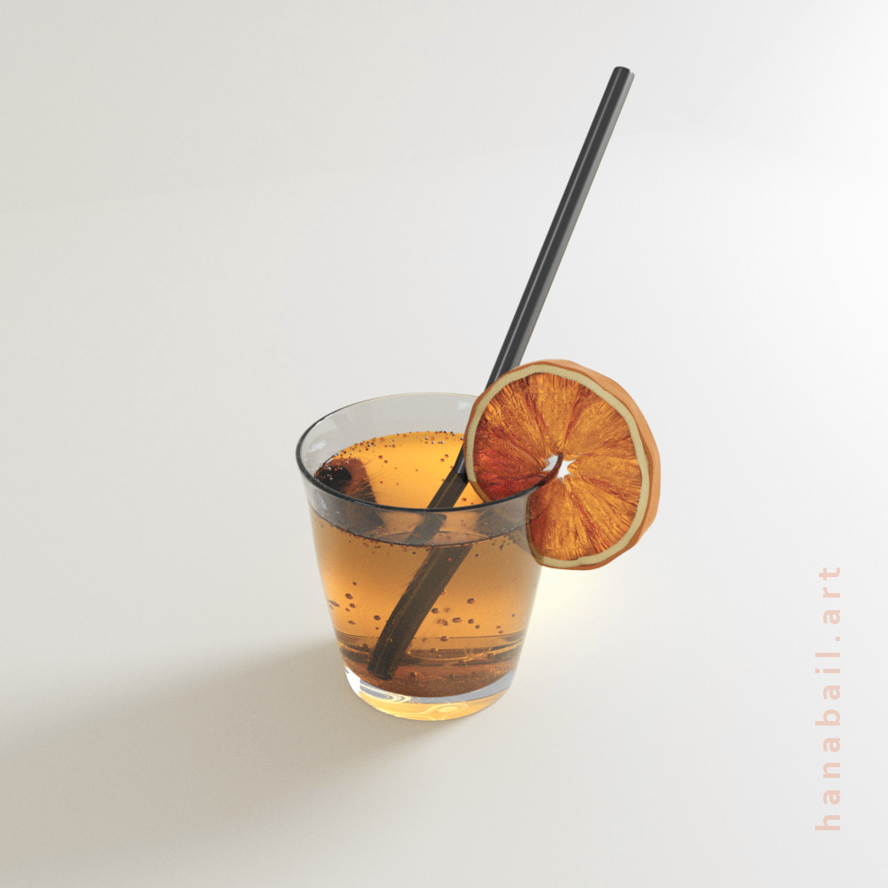 Verre, jus d'orange, paille inox et rondelle d'orange